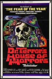 2t208 DR. TERROR'S HOUSE OF HORRORS 1sh '65 Christopher Lee, cool horror montage art!