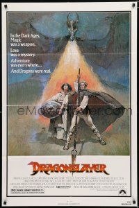 2t212 DRAGONSLAYER 1sh '81 cool Jeff Jones fantasy artwork of Peter MacNicol w/spear & dragon!