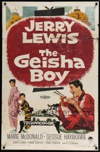 2t288 GEISHA BOY 1sh '58 screwy Jerry Lewis visits Japan, cool paper lantern art!