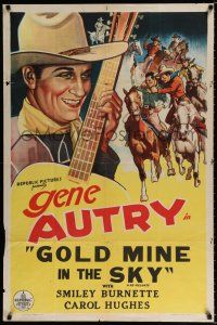 2t303 GENE AUTRY linen stock 1sh '36 art of smiling Gene Autry playing guitar, Gold Mine in the Sky!