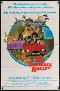 2t319 GUMBALL RALLY style A 1sh '76 Michael Sarrazin, wacky art of car racing around the world!