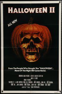 2t326 HALLOWEEN II 1sh '81 cool jack-o-lantern skull image, more of the night HE came home!