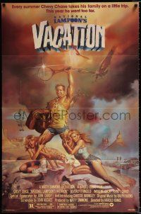 2t591 NATIONAL LAMPOON'S VACATION 1sh '83 art of Chevy Chase, Brinkley & D'Angelo by Boris!