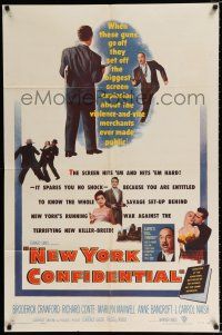 2t598 NEW YORK CONFIDENTIAL 1sh '55 Broderick Crawford, Richard Conte, Marilyn Maxwell!