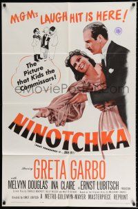2t611 NINOTCHKA 1sh R62 Greta Garbo laughs with Melvyn Douglas, directed by Ernst Lubitsch!