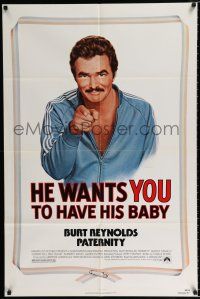 2t647 PATERNITY 1sh '81 great Lettick parody art of Burt Reynolds pointing like Uncle Sam!
