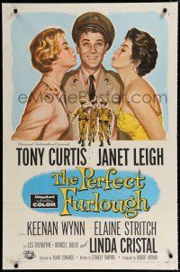 2t650 PERFECT FURLOUGH 1sh '58 great artwork of Tony Curtis in uniform with Janet Leigh!