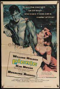 2t660 PICNIC int'l 1sh '56 great art of barechested William Holden & sexy long-haired Kim Novak!