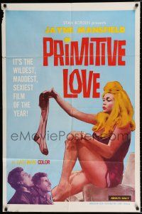 2t683 PRIMITIVE LOVE 1sh '64 sexiest Jayne Mansfield stripping in front of shocked bellhops!