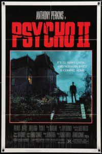 2t693 PSYCHO II 1sh '83 Anthony Perkins as Norman Bates, cool creepy image of classic house!