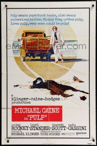 2t695 PULP 1sh '72 Michael Caine, wild murder artwork of girl run over by truck!