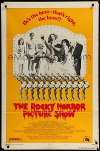 2t731 ROCKY HORROR PICTURE SHOW style B 1sh '75 Tim Curry is the hero, wacky cast portrait!