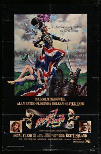 2t739 ROYAL FLASH 1sh '75 great art of uniformed Malcolm McDowell & sexy babe draped in flag!
