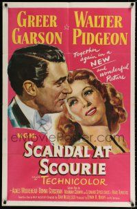 2t752 SCANDAL AT SCOURIE 1sh '53 great close up art of smiling Greer Garson & Walter Pidgeon!