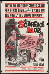 2t754 SCARFACE MOB 1sh '62 Barbara Nichols, cool art of Robert Stack as Eliot Ness!