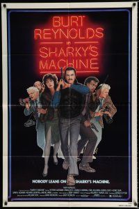 2t774 SHARKY'S MACHINE 1sh '81 Burt Reynolds, Vittorio Gassman, great Lettick neon sign image!