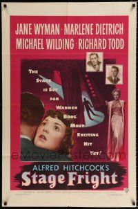 2t812 STAGE FRIGHT 1sh '50 Marlene Dietrich, Jane Wyman, directed by Alfred Hitchcock!