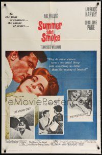 2t831 SUMMER & SMOKE 1sh '61 close up of Laurence Harvey & Geraldine Page!