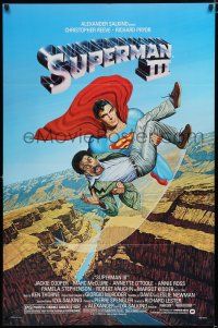 2t836 SUPERMAN III 1sh '83 art of Reeve flying w/Richard Pryor by L. Salk!