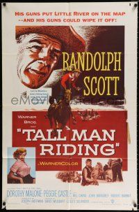 2t843 TALL MAN RIDING 1sh '55 cowboy Randolph Scott & that sexy Battle Cry girl Dorothy Malone!