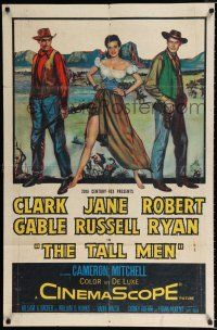2t844 TALL MEN 1sh '55 full-length art of Clark Gable, sexy Jane Russell showing leg & Robert Ryan