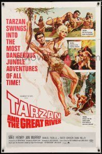 2t852 TARZAN & THE GREAT RIVER 1sh '67 art of Mike Henry in the title role w/sexy Diana Millay!
