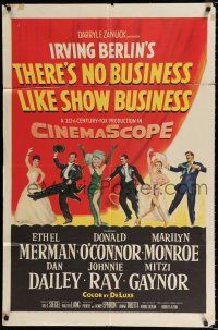2t872 THERE'S NO BUSINESS LIKE SHOW BUSINESS 1sh '54 great art of Marilyn Monroe & top cast!