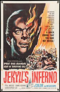 2t908 TWO FACES OF DR. JEKYLL 1sh '61 Jekyll's Inferno, cool burning face art by Reynold Brown!