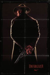 2t916 UNFORGIVEN dated teaser DS 1sh '92 classic image of gunslinger Clint Eastwood w/back turned!