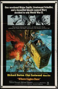 2t953 WHERE EAGLES DARE 1sh '68 Clint Eastwood, Burton, Ure, different art by Terpning!