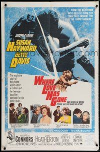 2t954 WHERE LOVE HAS GONE 1sh '64 Susan Hayward, Bette Davis, trashy Harold Robbins!