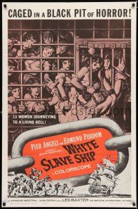 2t958 WHITE SLAVE SHIP 1sh '62 L'Ammutinamento, art of sexy caged women in a black pit of horror!