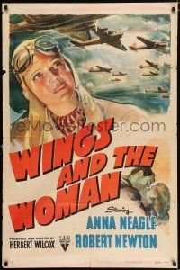 2t968 WINGS & THE WOMAN style A 1sh '42 art of Anna Neagle playing Johnson, famous female aviator!