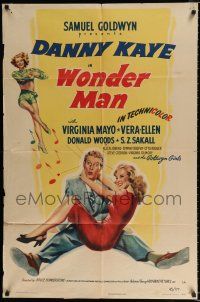2t973 WONDER MAN style A 1sh '45 wacky Danny Kaye holds sexy Virginia Mayo + dancing Vera-Ellen!