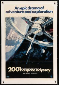 2w003 2001: A SPACE ODYSSEY linen 70mm 1sh '68 Stanley Kubrick, Bob McCall space wheel art!