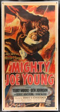 2w056 MIGHTY JOE YOUNG linen style B 3sh '49 1st Harryhausen, cool art of ape rescuing young girl!