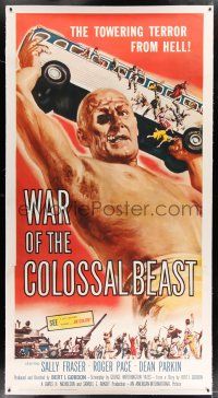 2w062 WAR OF THE COLOSSAL BEAST linen 3sh '58 art of the towering terror from Hell by Albert Kallis!