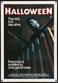 2w071 HALLOWEEN linen Aust 1sh '79 John Carpenter classic, best different image of Michael Myers!