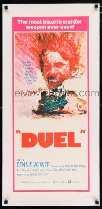 2w076 DUEL linen Aust daybill '72 Steven Spielberg, the most bizarre murder weapon ever used!