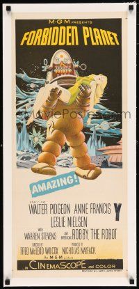 2w077 FORBIDDEN PLANET linen Aust daybill '56 classic Robby the Robot carrying sexy Anne Francis art
