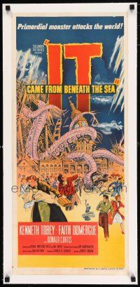 2w079 IT CAME FROM BENEATH THE SEA linen Aust daybill '55 Harryhausen, primordial monster attacks!