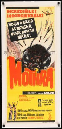 2w080 MOTHRA linen Aust daybill '62 Mosura, Toho, Ishiro Honda, monster hunts human mates!