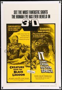 2w012 CREATURE FROM THE BLACK LAGOON/IT CAME FROM OUTER SPACE linen 1sh '72 horror double-bill!