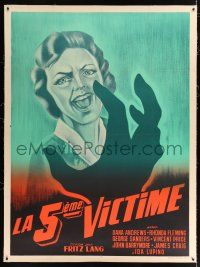 2w106 WHILE THE CITY SLEEPS linen French 1p R50s different art of scared victim, Fritz Lang noir!