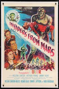 2w024 INVADERS FROM MARS linen 1sh R55 classic, hordes of green monsters from outer space!