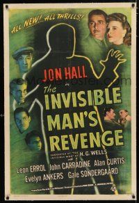 2w026 INVISIBLE MAN'S REVENGE linen 1sh '44 Jon Hall, H.G. Wells, cool special effects sci-fi art!