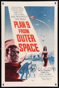 2w034 PLAN 9 FROM OUTER SPACE linen 1sh '58 directed by Ed Wood, arguably the worst movie ever!