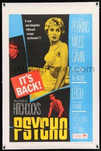 2w036 PSYCHO linen 1sh R65 sexy half-dressed Janet Leigh, Anthony Perkins, Alfred Hitchcock