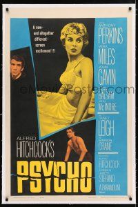 2w035 PSYCHO linen 1sh '60 sexy half-dressed Janet Leigh, Anthony Perkins, Alfred Hitchcock classic