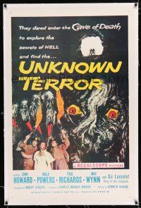2w041 UNKNOWN TERROR linen 1sh '57 they dared enter the Cave of Death to explore the secrets of HELL